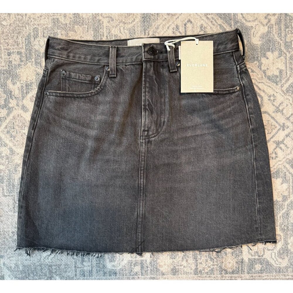 Everlane Women's Black Denim Mini Jean Skirt Size 27 Raw Hem Boho Grunge